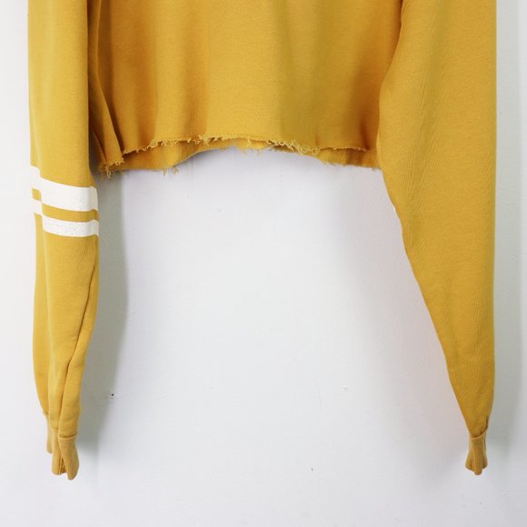 NWT Free People Baldwin Graphic Crop Hood Sweater Hoodie Sky Canary Yellow Large - Picture 7 of 10